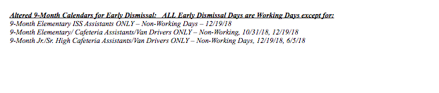 2018-2019 employee work calendar